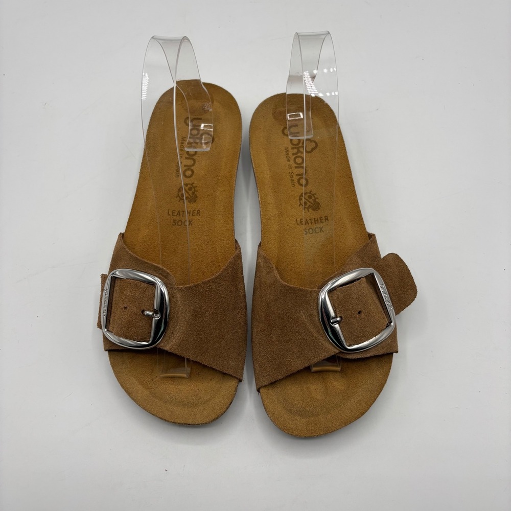 Yokono Ibiza Suede Buckle Slide Sandals Tan Brown Made in Spain‎ Women's Size 8